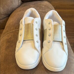 Olivia Miller White and Gold Kids Sneakers